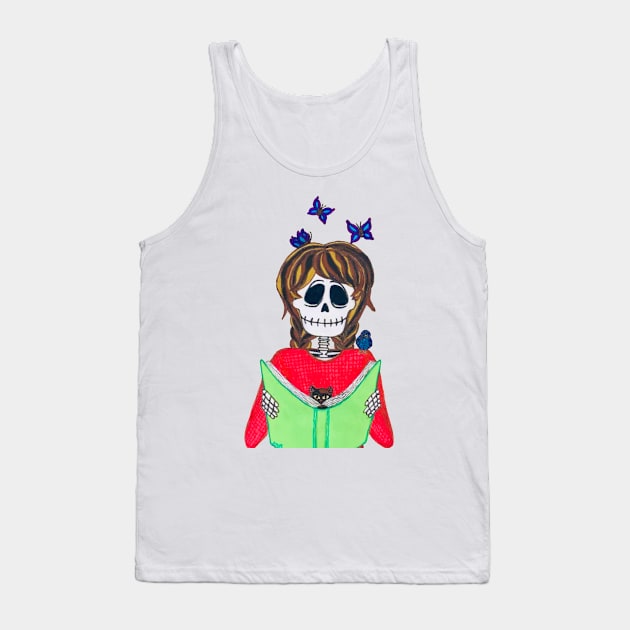 Lively Bones Avid Reader Tank Top by LuvbuzzArt